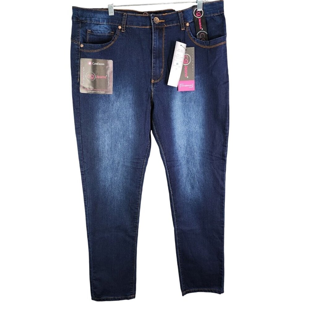 Womens CG Jeans Blue Denim Jeans Mid Rise Straight Stretch Dark Wash Size 22W